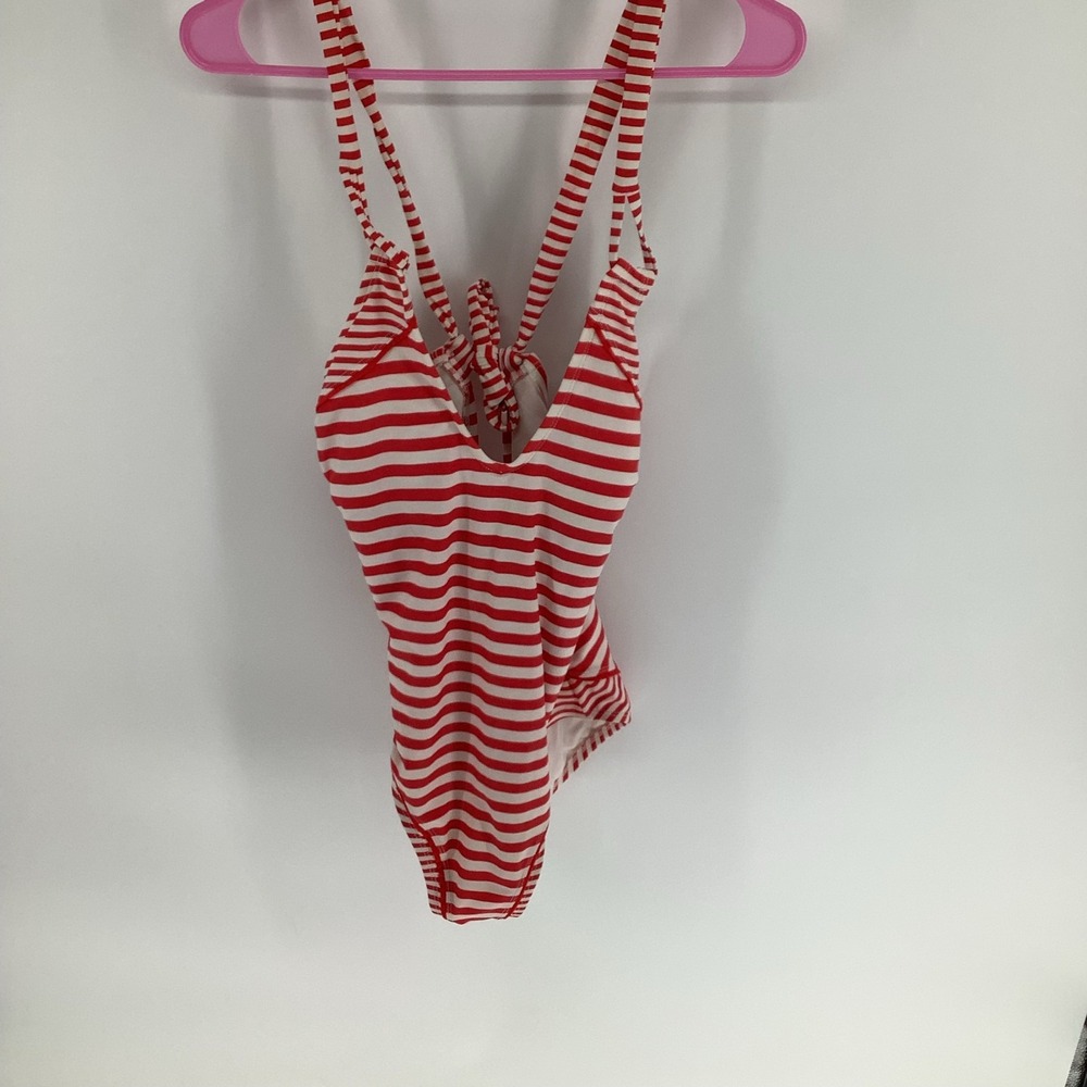 Kona Sol Red White Stripe One Piece Swimsuit Tie Back Medium
